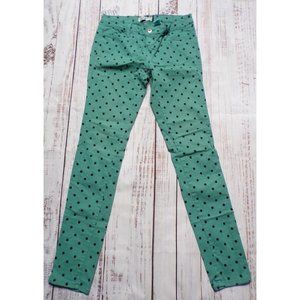 Bleu Jeans Womens Size 7 Skinny Low Rise Green Black Polka Dot 5-Pocket - 23799